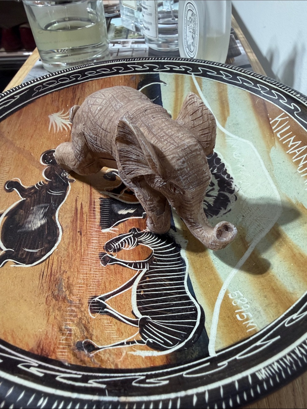 Hand-Carved Elephant Figurine in Brown - Decorative Home Accent